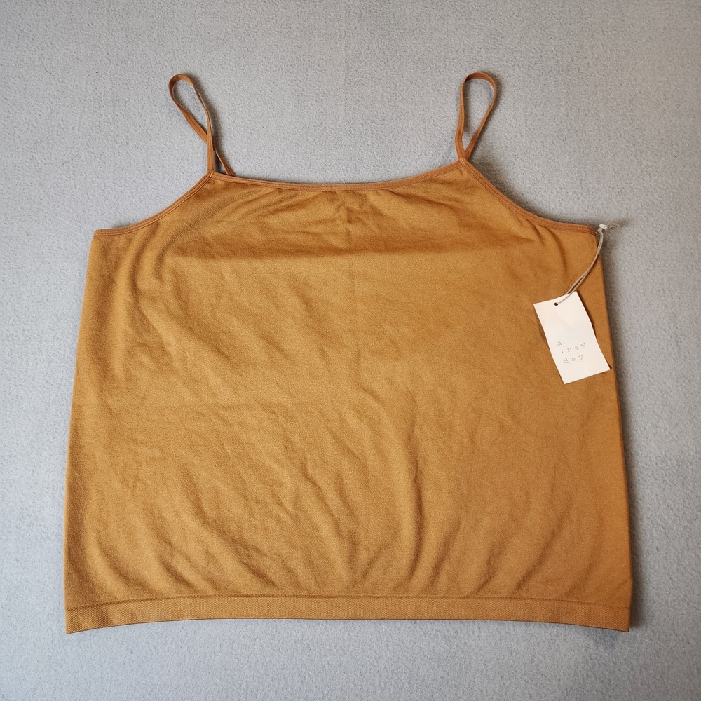 A New Day Women's 4X Brown Seamless Cami Tank Top Stretch Nylon Spandex NWT